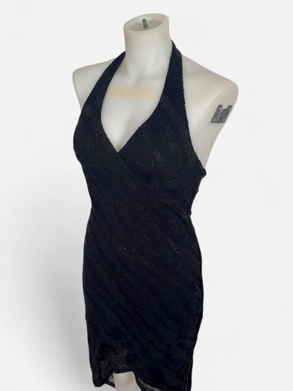 Vintage 90s / y2k Rampage black sparkle halter dress.